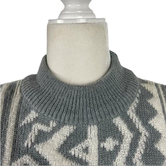 Kitty Hawk Retro Mix Print 80s Pullover Knit Sweater with Shoulder Pads Medium - Picture 3 of 13
